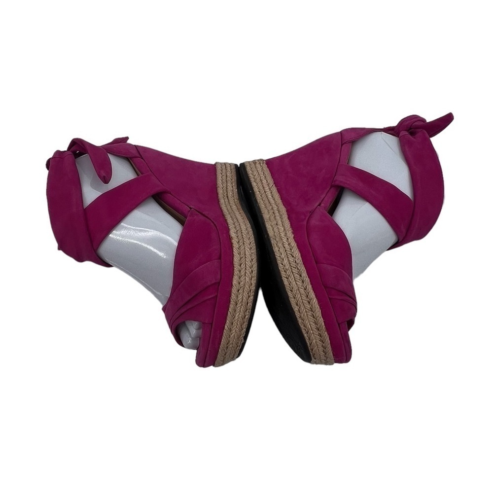 UGG Pink Lucy Espadrille Bow Tie Ankle Strap Jute Wedge Sandals Size 8.5 Women’s - Picture 7 of 9